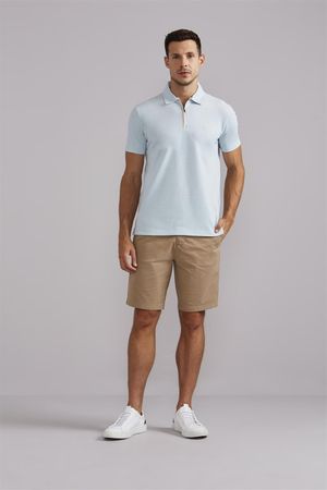 Polo com Ziper Piquet Slim Fit - Azul Céu / Creme