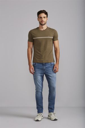 Camiseta Malha Slim Fit - Verde Exercito / Creme