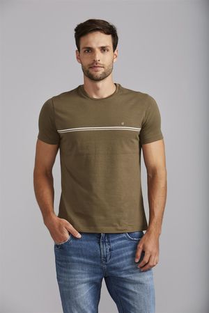 Camiseta Malha Slim Fit - Verde Exercito / Creme