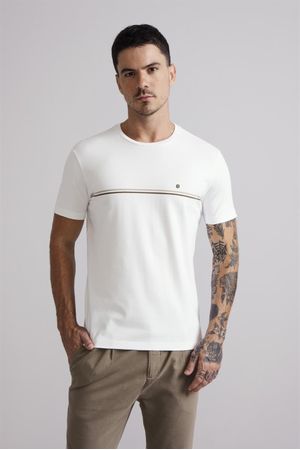 Camiseta Malha Slim Fit - Branco / Marrom Craft