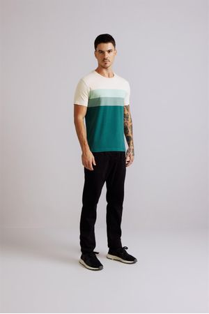 Camiseta Malha Slim Fit - Bege Areia / Verde Floresta