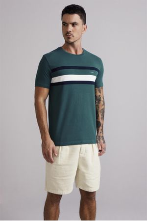 Camiseta Malha Slim Fit - Verde Floresta / Branco