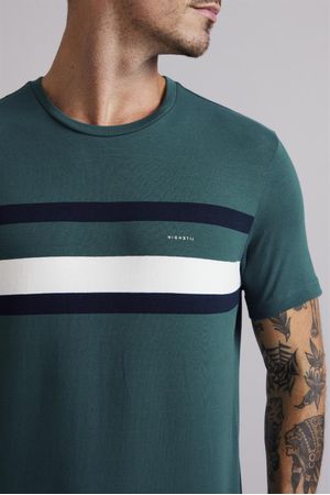 Camiseta Malha Slim Fit - Verde Floresta / Branco