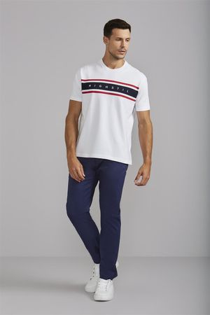 Camiseta Comfort Malha - Branco / Azul Marinho