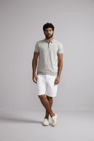 Polo com Ziper Malha Slim Fit - Verde Folha / Creme