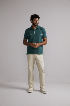 Polo Comfort Malha - Verde Floresta / Creme