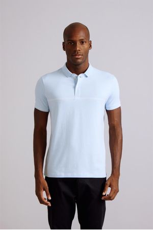 Polo Malha Slim Fit - Azul Sky / Creme