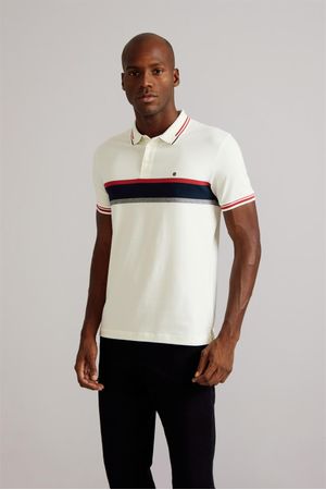 Polo Malha Slim Fit - Creme / Azul Marinho