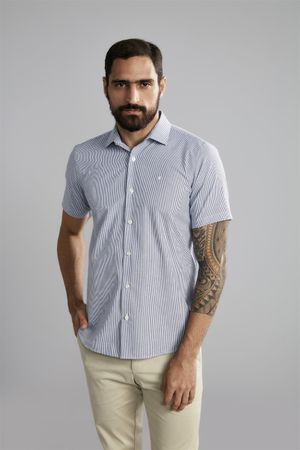 Camisa Manga Curta Comfort Fio Tinto - Azul Marinho