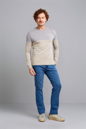 Camiseta Manga Longa Malha Slim Fit - Cinza Medio / Khaki