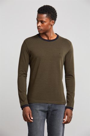 Camiseta Manga Longa Malha Slim Fit - Preto / Verde