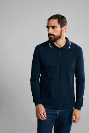 Polo Manga Longa Premium Slim Fit - Azul Marinho