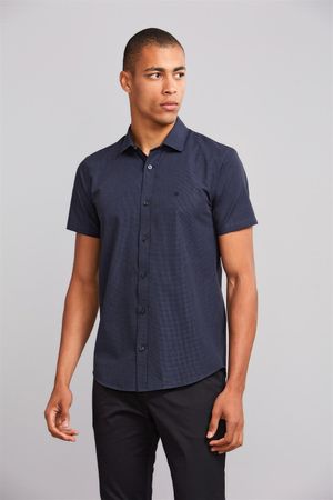 Camisa Manga Curta Fio Tinto Slim Fit - Preto
