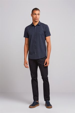 Camisa Manga Curta Fio Tinto Slim Fit - Preto
