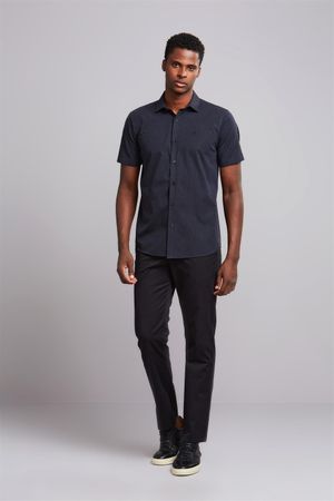 Camisa Manga Curta Comfort Fio Tinto - Preto