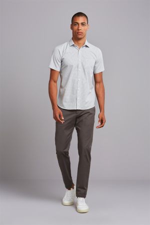 Camisa Manga Curta com Bolso Comfort Fio Tinto - Cinza Claro