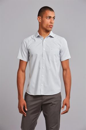 Camisa Manga Curta com Bolso Comfort Fio Tinto - Cinza Claro
