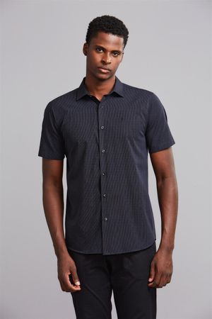 Camisa Manga Curta Comfort Fio Tinto - Preto