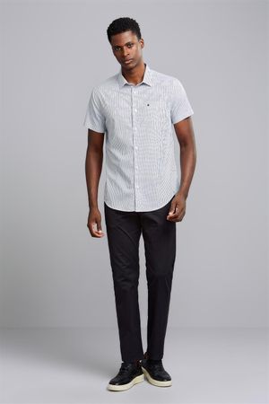 Camisa Manga Curta com Bolso Comfort Fio Tinto - Branco