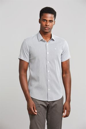 Camisa Manga Curta Fio Tinto Slim Fit - Preto