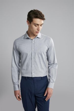 Camisa Manga Longa Social Comfort Fio Tinto - Cinza Claro