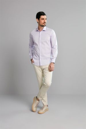 Camisa Manga Longa Social Fio Tinto Slim Fit - Lilás
