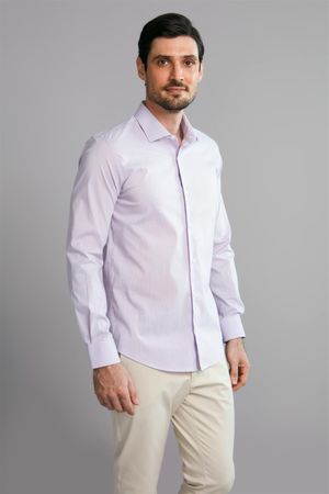 Camisa Manga Longa Social Fio Tinto Slim Fit - Lilás