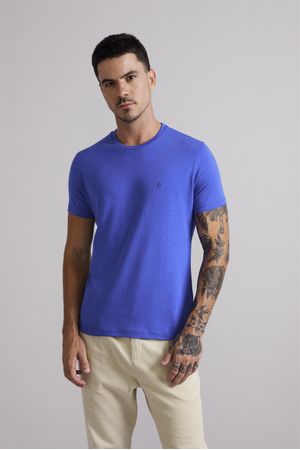 Camiseta Manga Curta Malha Básica Slim Fit - Azul Bic