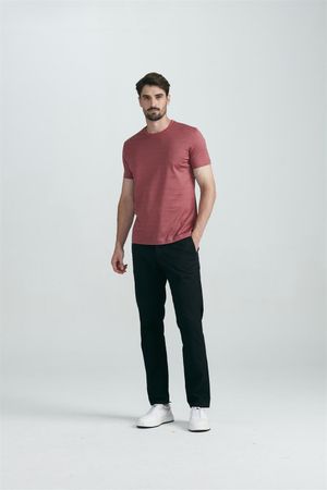 Camiseta Manga Curta Pima Slim Fit - Cinza Chumbo / Laranja