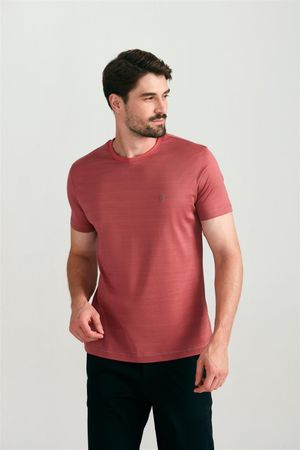 Camiseta Manga Curta Pima Slim Fit - Cinza Chumbo / Laranja