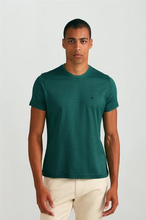 Camiseta Manga Curta Pima Slim Fit - Azul Marinho / Folha