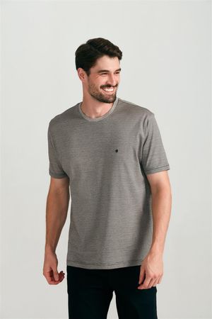 Camiseta Manga Curta Comfort Pima - Preto / Bege Areia