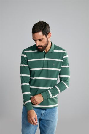 Polo Manga Longa Comfort Piquet - Verde / khaki