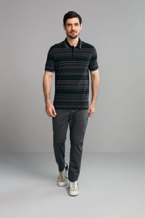 Polo com Bolso Comfort Piquet - Preto / Cinza Escuro
