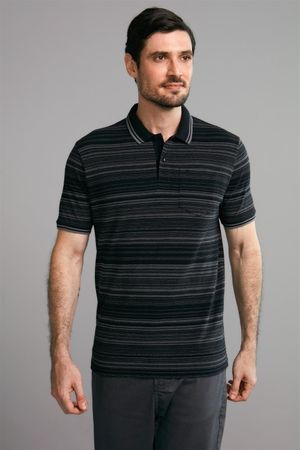 Polo com Bolso Comfort Piquet - Preto / Cinza Escuro
