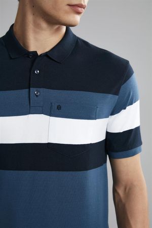Polo com Bolso Comfort Malha - Azul Marinho / Azul Médio