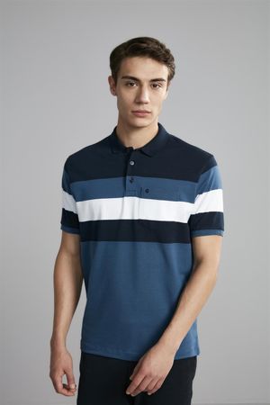 Polo com Bolso Comfort Malha - Azul Marinho / Azul Médio