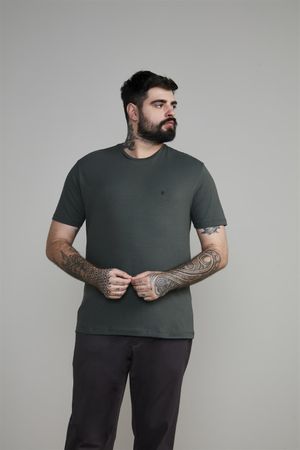Camiseta Manga Curta Malha Básica Slim Fit - Verde Escuro