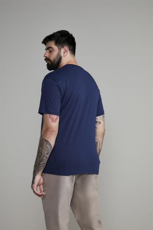Camiseta Manga Curta Malha Básica Slim Fit - Azul Noturno