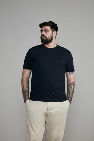 Camiseta Manga Curta Malha Básica Slim Fit - Azul Marinho