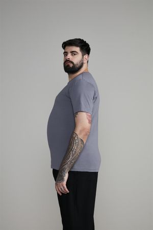 Camiseta Manga Curta Malha Básica Slim Fit - Cinza Escuro