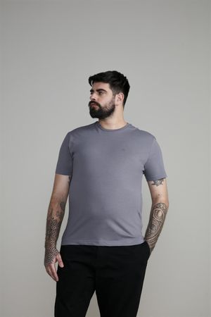 Camiseta Manga Curta Malha Básica Slim Fit - Cinza Escuro