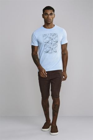 Camiseta Manga Curta Estampada Slim Fit - Azul