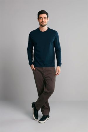 Camiseta Manga Longa Premium Comfort Malha - Azul Marinho