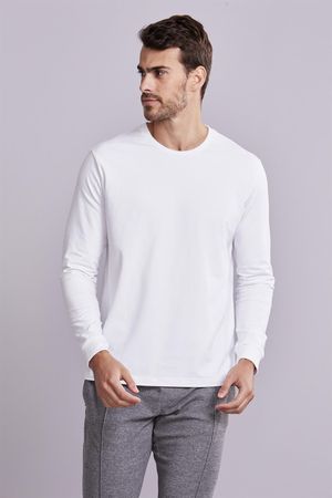 Camiseta Manga Longa Comfort Básica Malha - Branco
