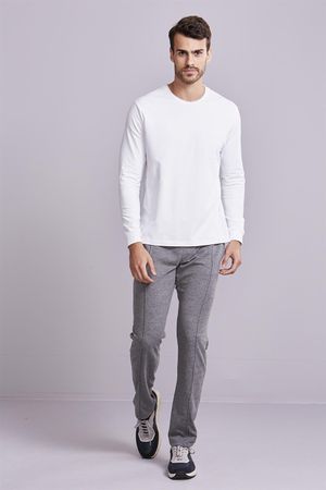 Camiseta Manga Longa Comfort Básica Malha - Branco