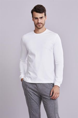 Camiseta Manga Longa Básica Malha Slim Fit - Branco