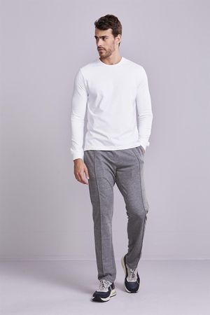 Camiseta Manga Longa Básica Malha Slim Fit - Branco
