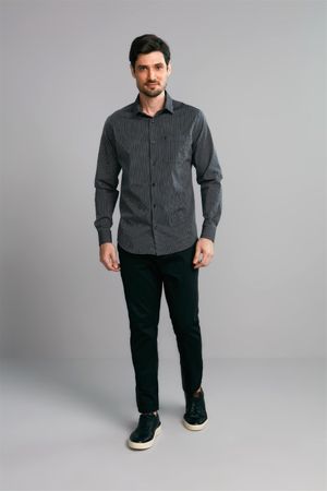 Camisa Manga Longa com Bolso Comfort Fio Tinto - Preto