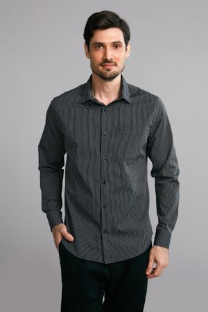 Camisa Manga Longa com Bolso Comfort Fio Tinto - Preto
